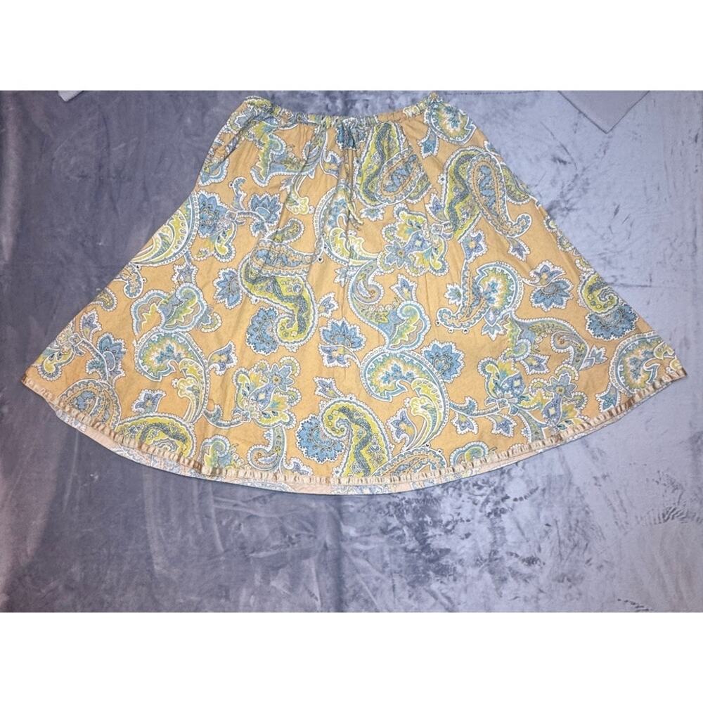 Liz Claiborne paisley, boho, cottagecore skirt 12, yellow paisley, 100% cotton